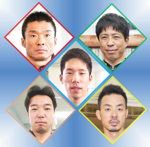 超新星・寺崎浩平(中央)の前に歴戦のGP覇者が立ちはだかる(左上から時計回りに武田豊樹、伏見俊昭、井上昌己、海老根恵太)