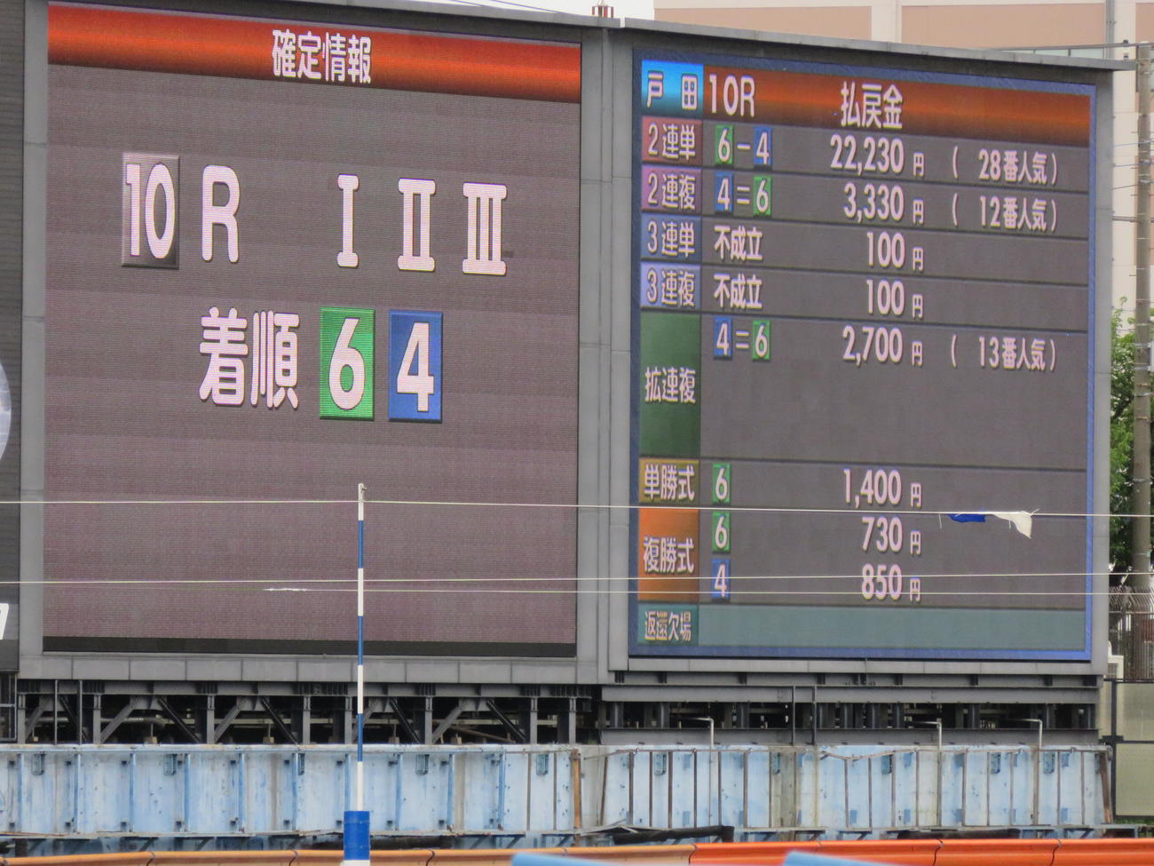 完走は2艇。3連単、複が不成立の準優10R