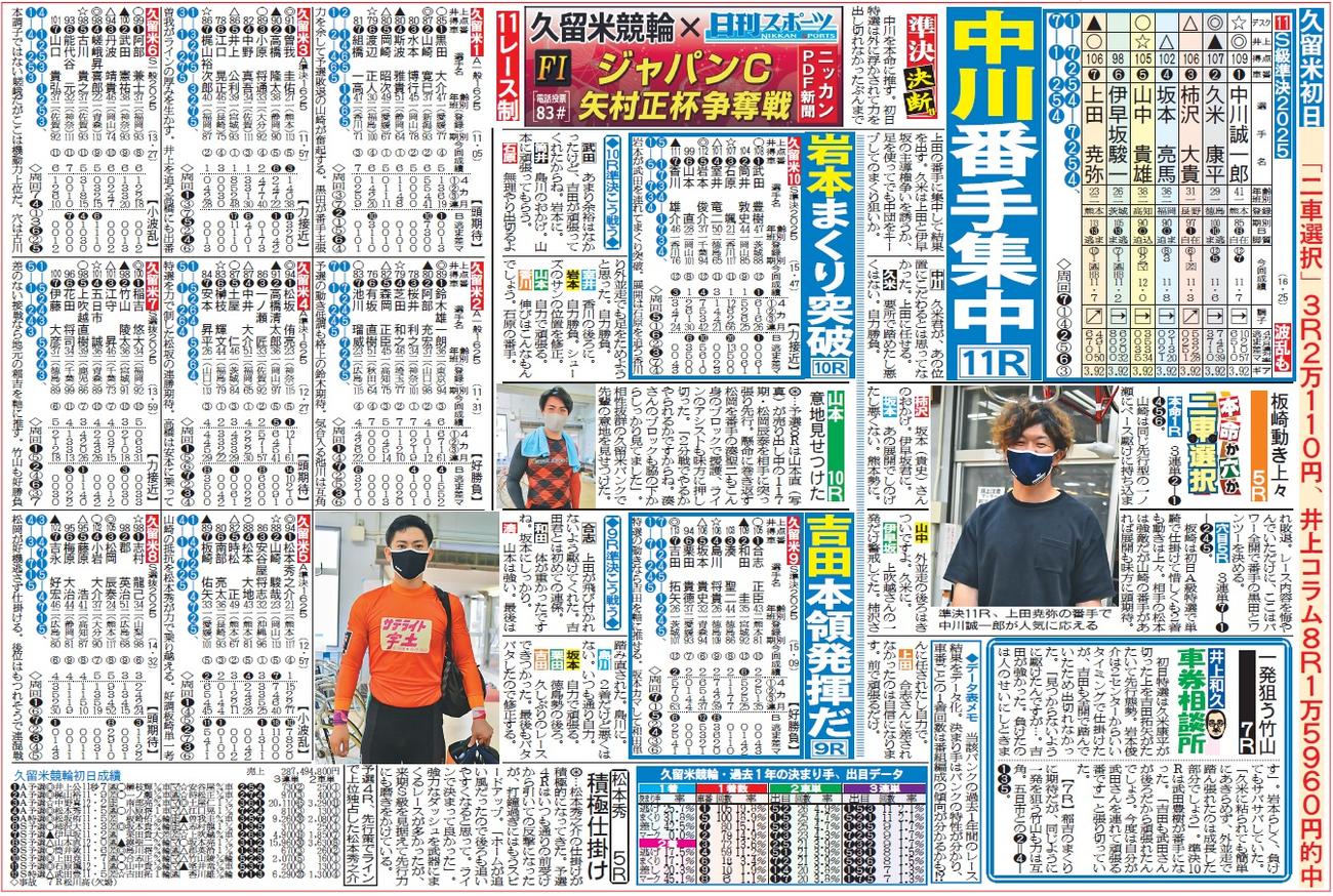 車券作戦に役立つ情報を無料で先取りできる久留米競輪「ニッカンPDF新聞」の一例