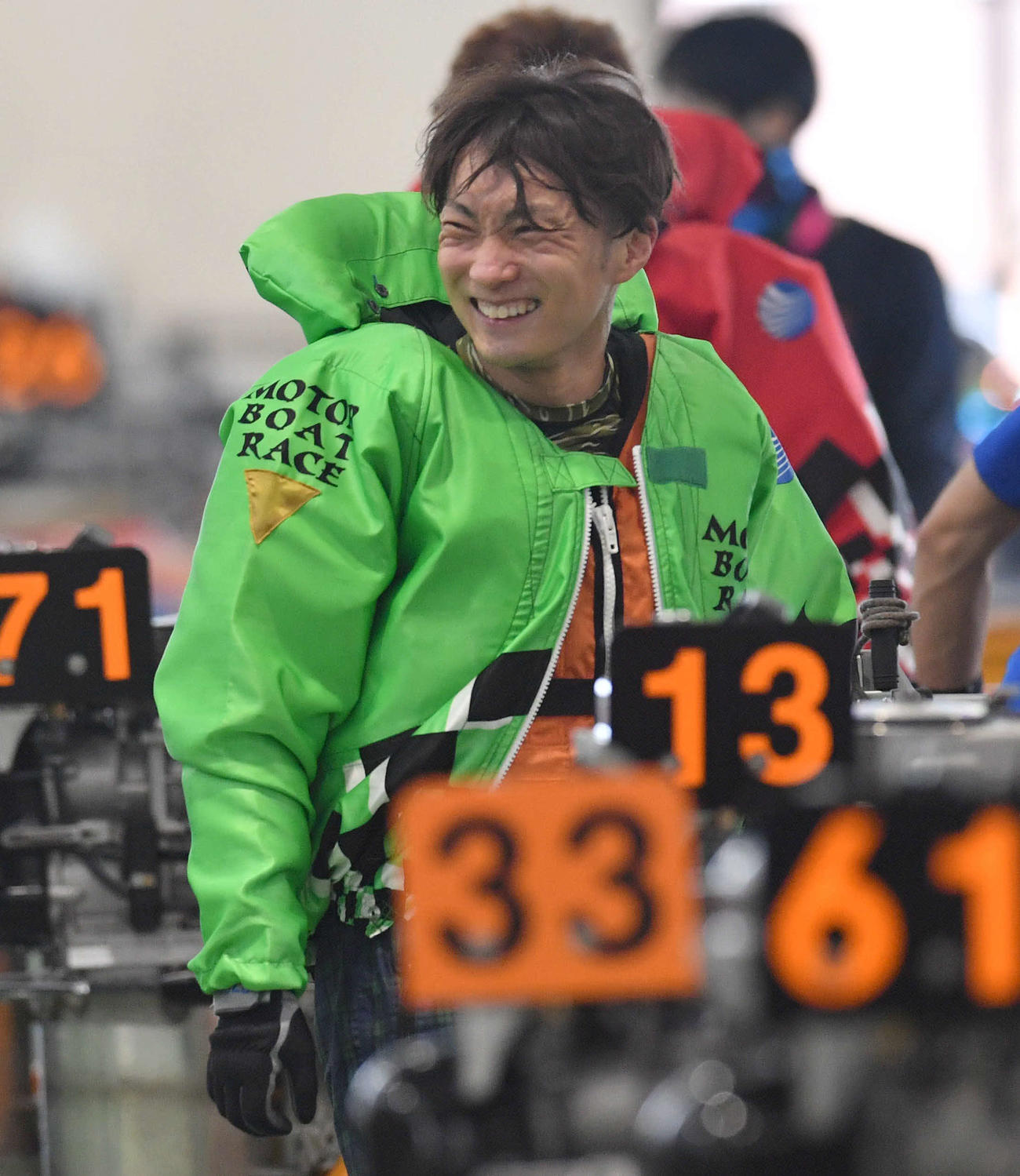 SGグランドチャンピオン2日目　6R、1着の3780魚谷智之は笑顔を見せる（撮影・岩下翔太）