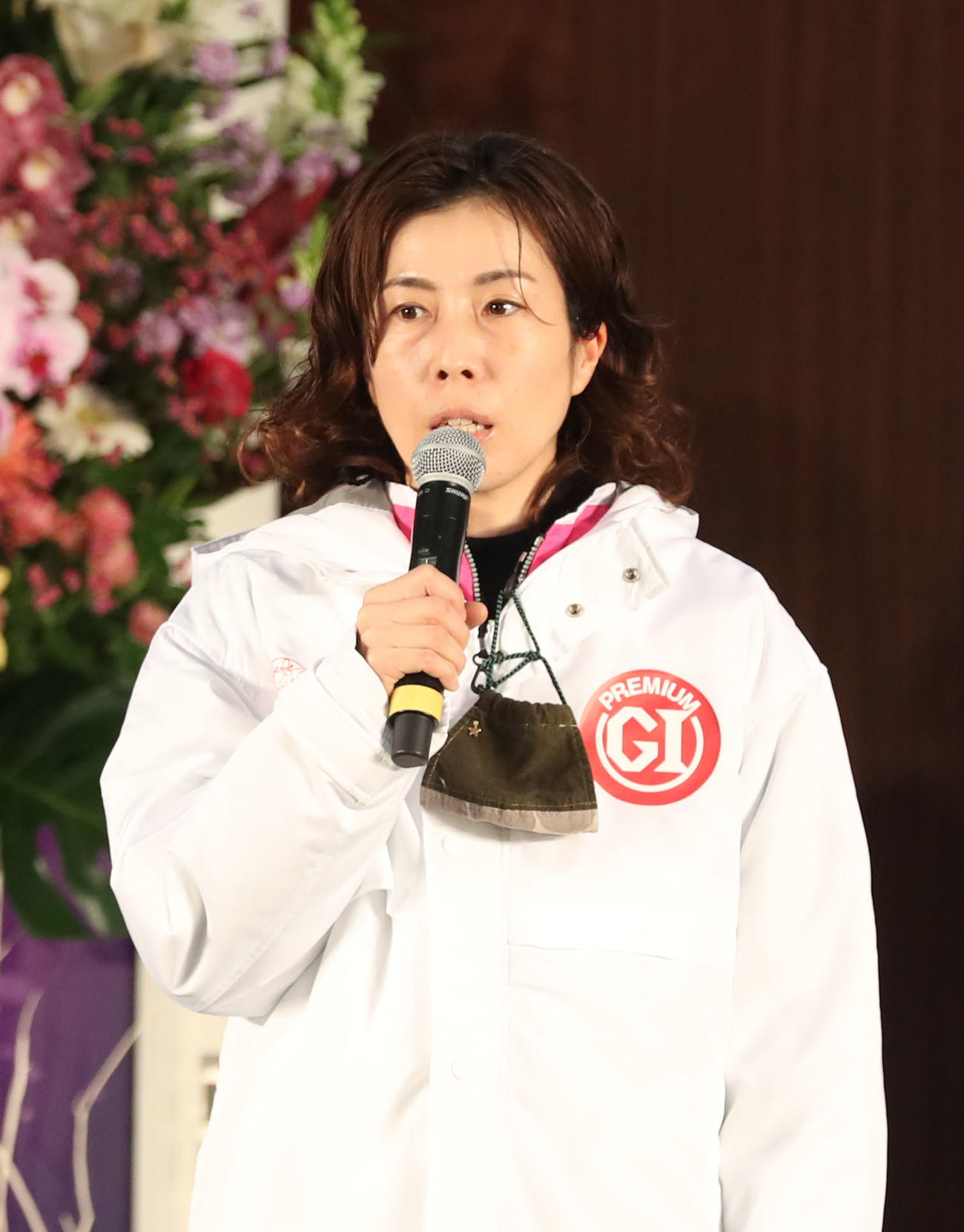 トライアルメンバー紹介であいさつをする田口節子（撮影・屋方直哉）