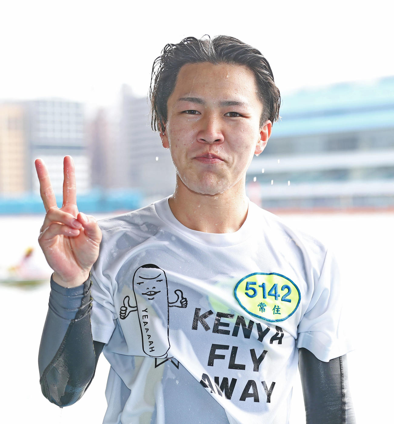G1初勝利を挙げ水神祭の祝福を受けた常住蓮（撮影・屋方直哉）