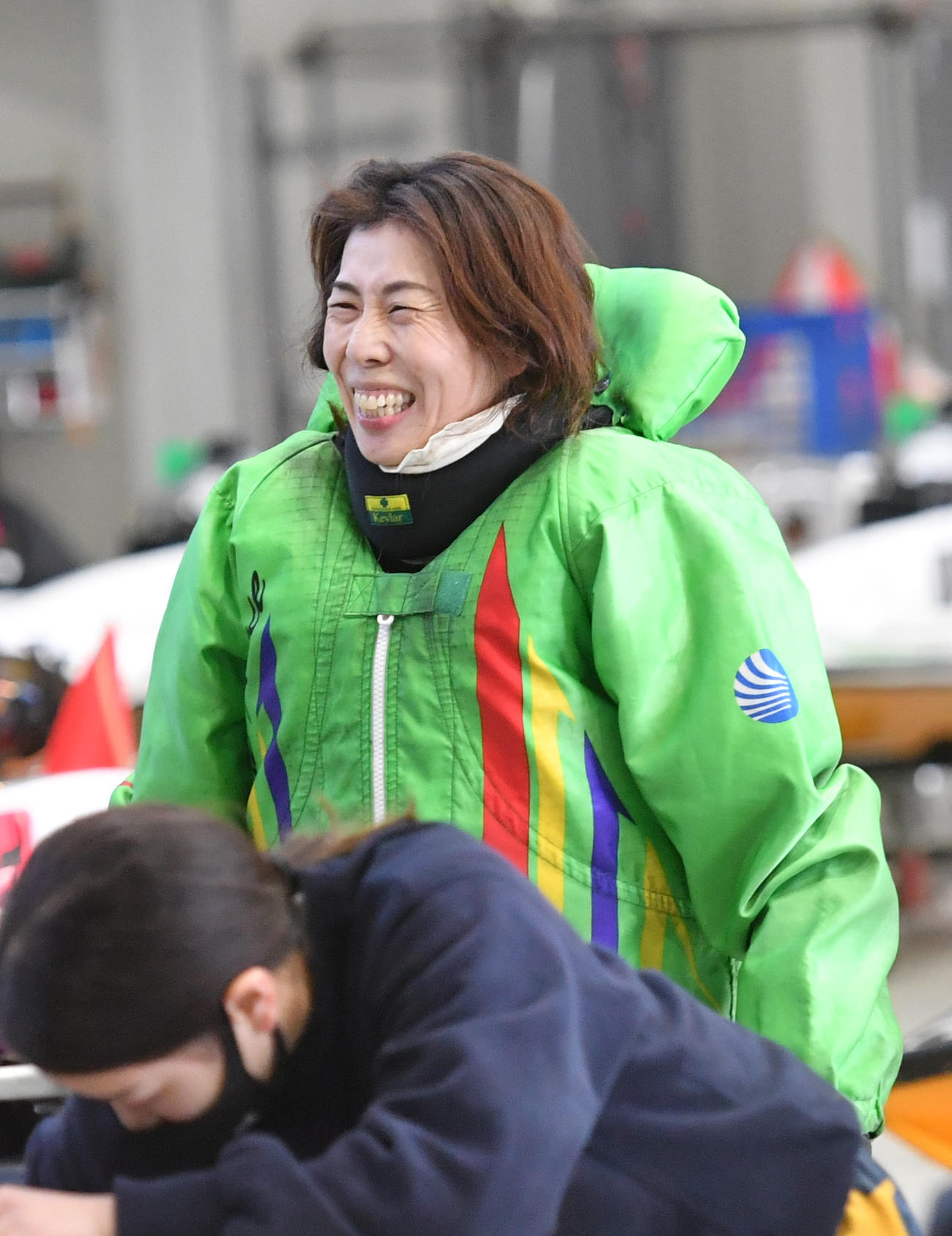 レディースオールスター初日、予選2Rで1着の田口節子は笑顔を見せる（撮影・柴田隆二）
