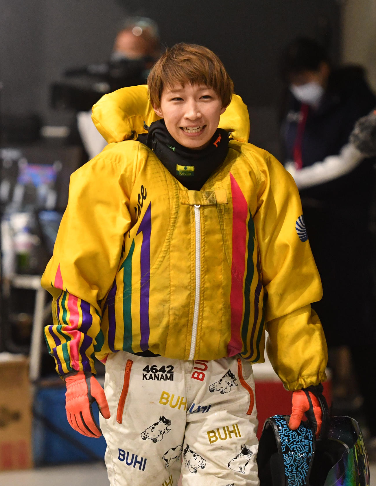 準優勝戦11R2着の松尾夏海は笑顔を見せる（撮影・柴田隆二）