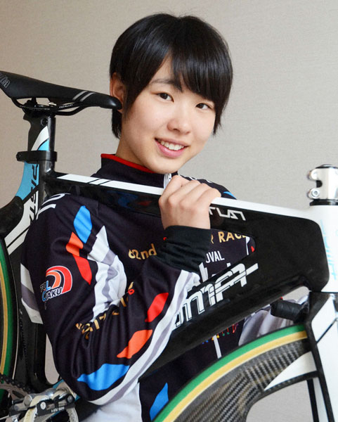 競輪学校卒業直前の高木真備。ショートカットの髪が初々しい（2014年3月15日）