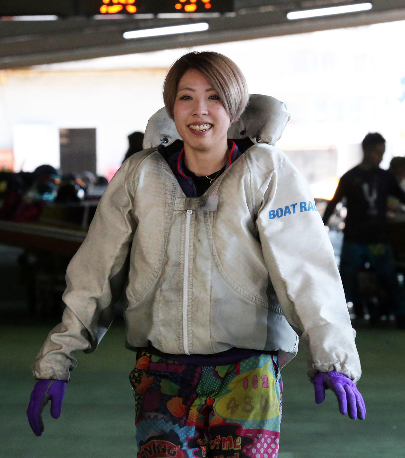 SG初出場の初戦で勝利を挙げ、喜色満面の高田ひかる（撮影・梅根麻紀）