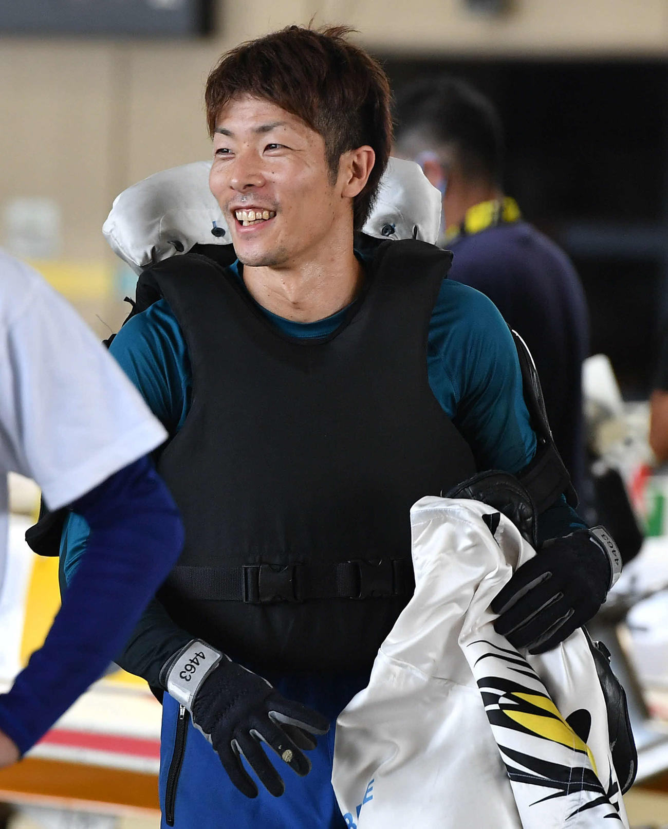 徳山2RでG1初勝利を挙げ、笑顔を見せる三苫晃幸（撮影・岩下翔太）