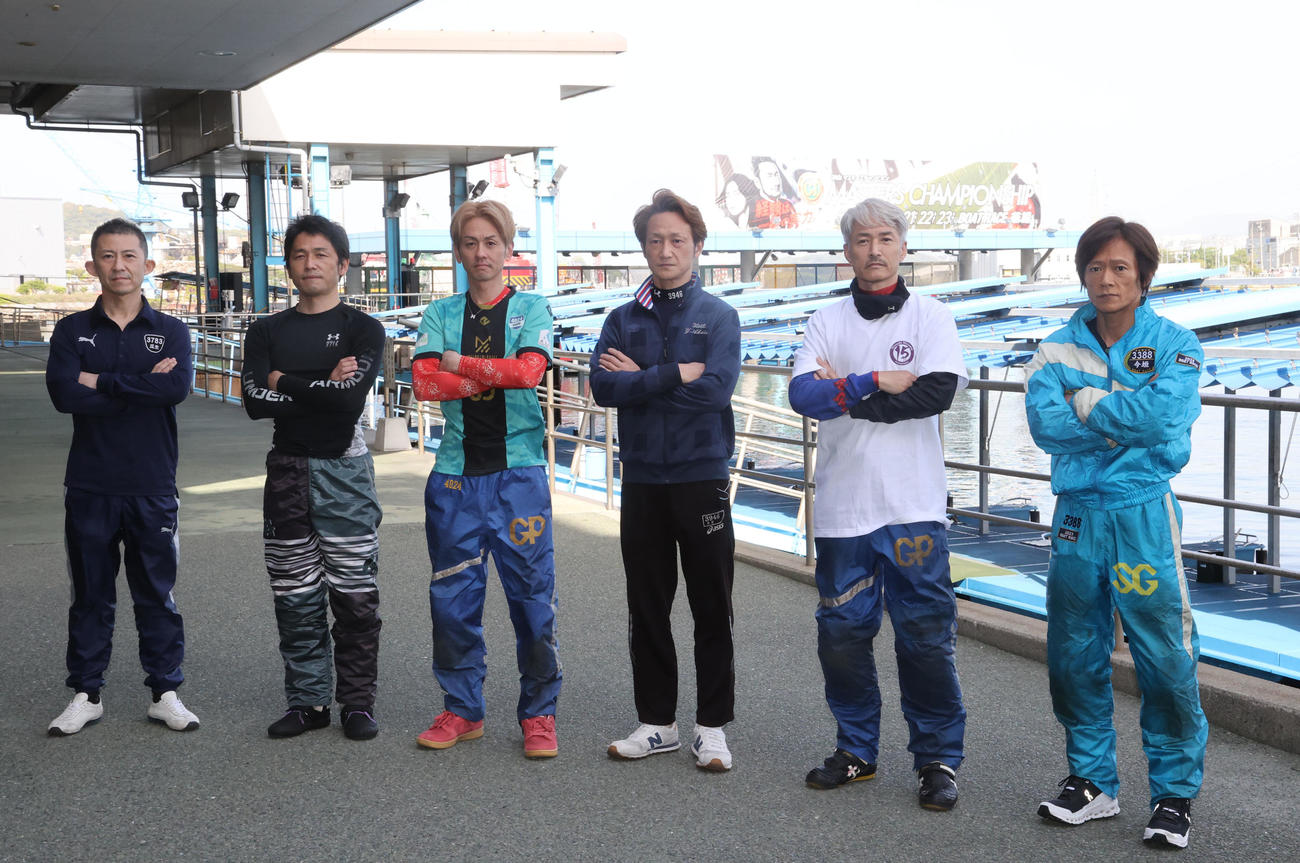 ドリーム戦に出場する、左から瓜生正義、石渡鉄兵、井口佳典、赤岩善生、松井繁、今垣光太郎
