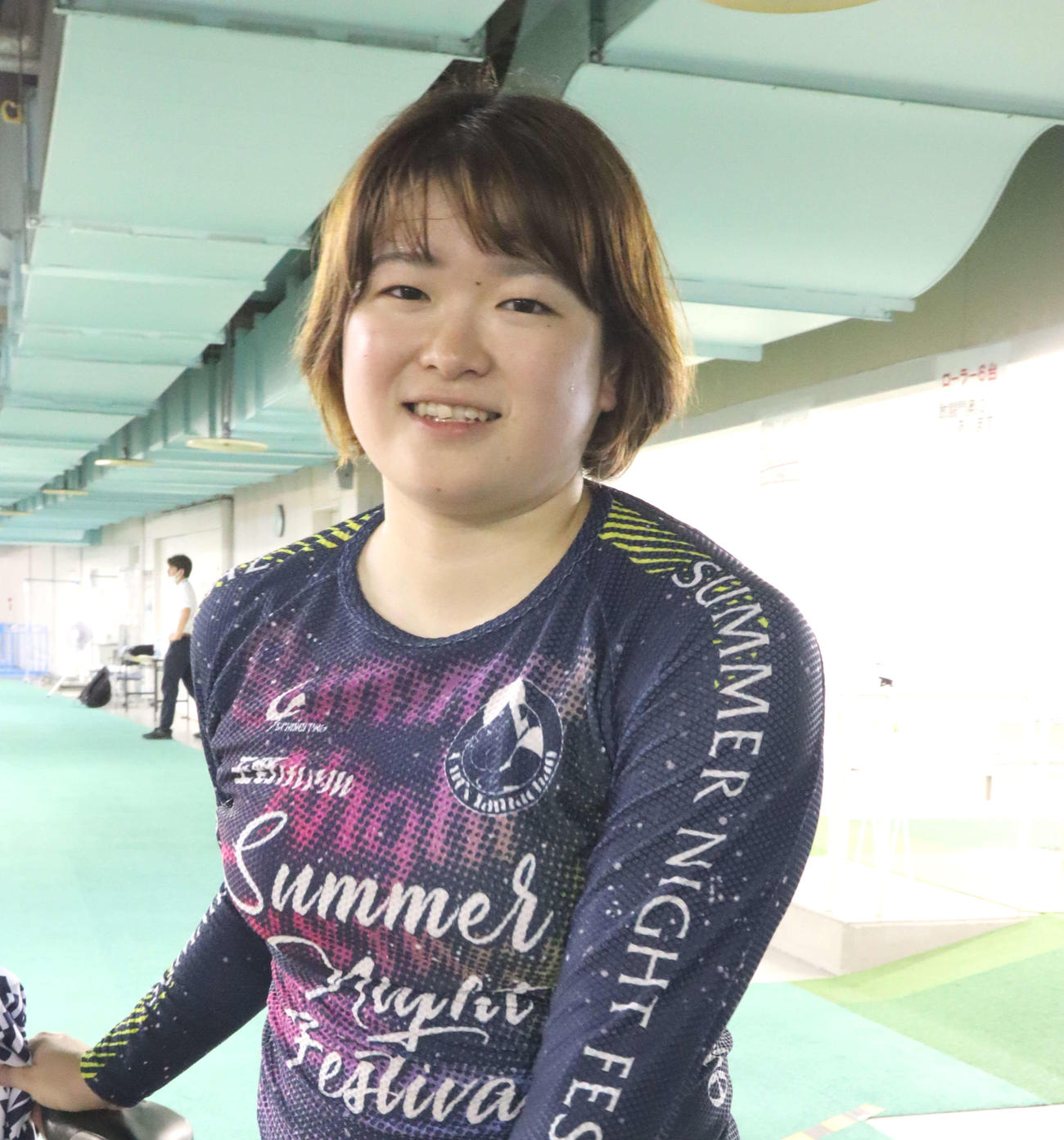 優勝候補の尾方真生が笑顔で決意表明した（撮影・音無剛）