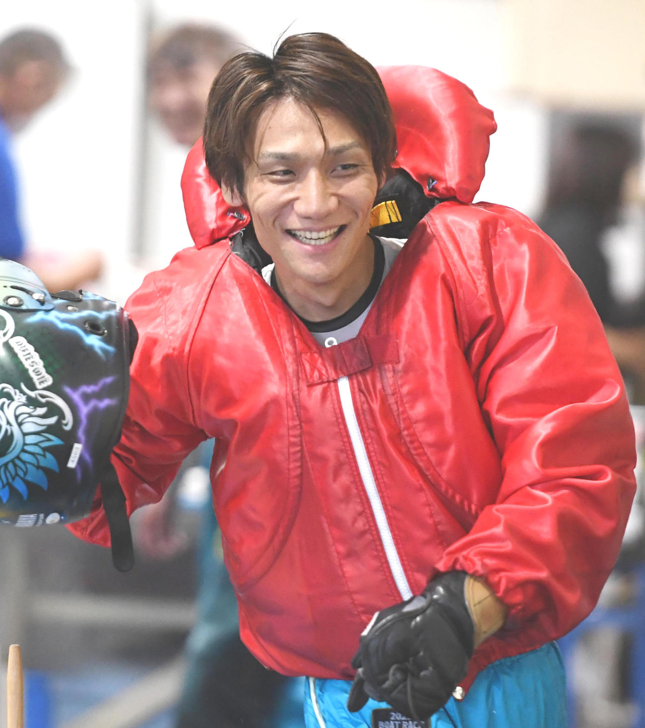 優勝戦で5号艇に乗る上野真之介（撮影・柴田隆二）