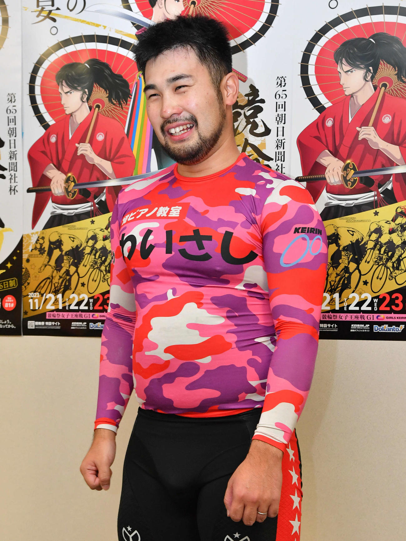 G1競輪祭4日目　9R、3着の久保田泰弘は笑顔を見せる（撮影・岩下翔太）
