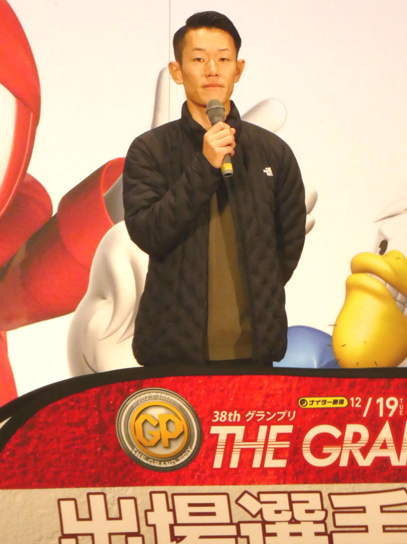 茅原悠紀が年末GPに向けて壮行会に登場（撮影・前原一樹）