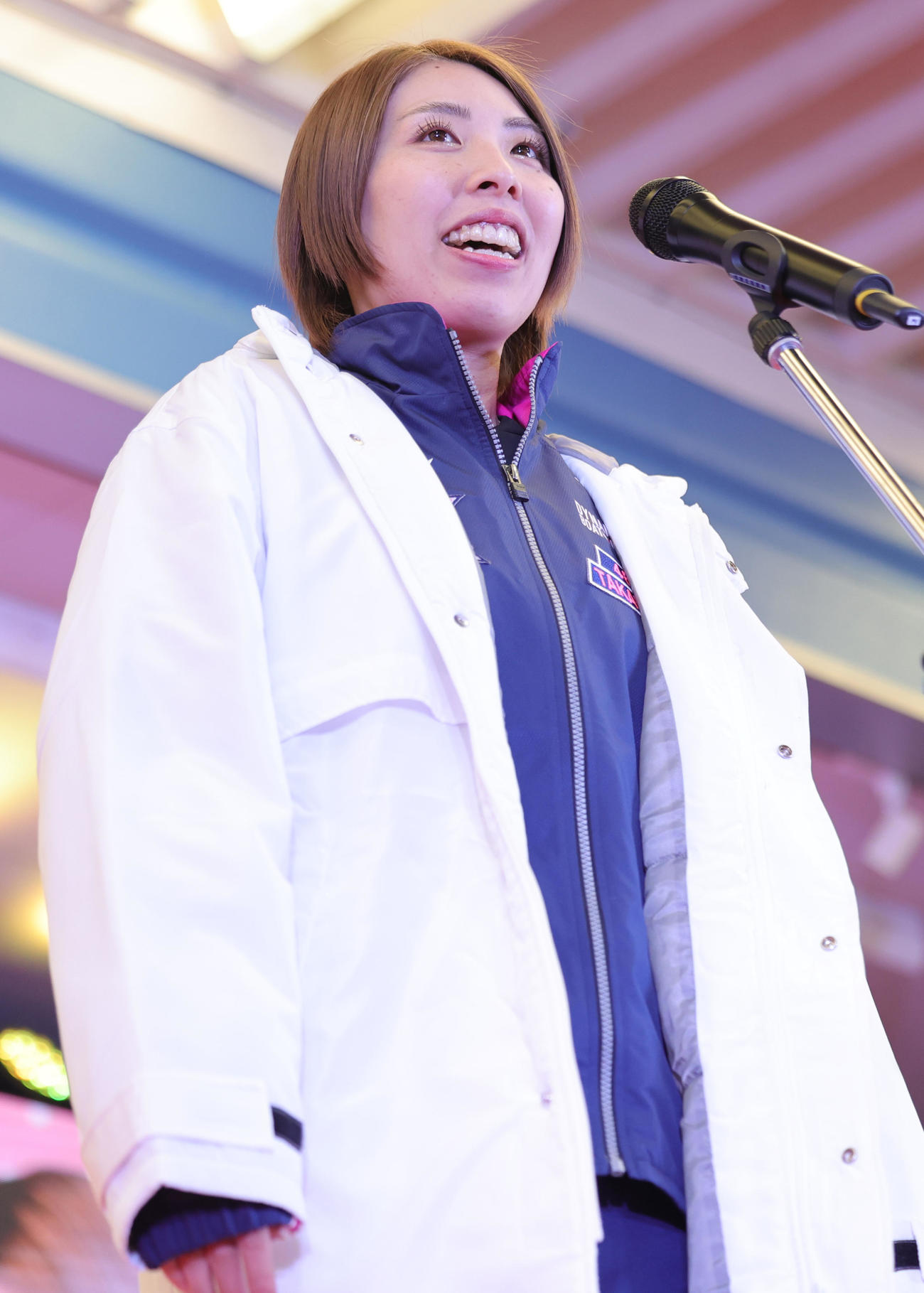 トライアル出場選手インタビューに登場した高田ひかる（撮影・野上伸悟）