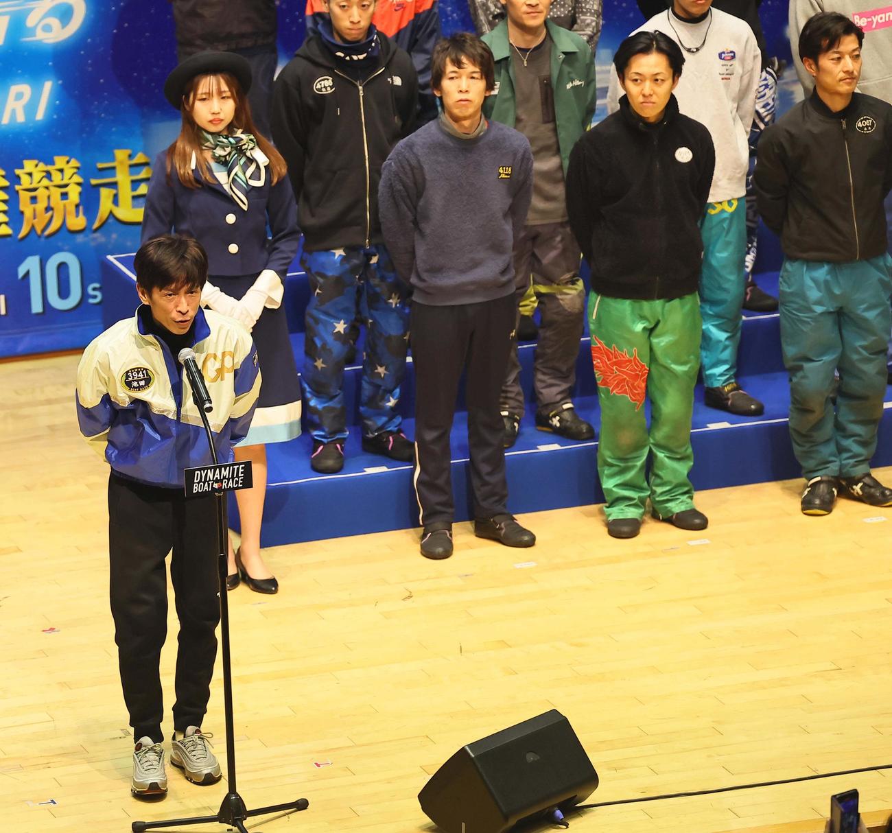 G1第69回東海地区選手権競走オープニングセレモニーで意気込みを話す池田浩二（撮影・上田博志）