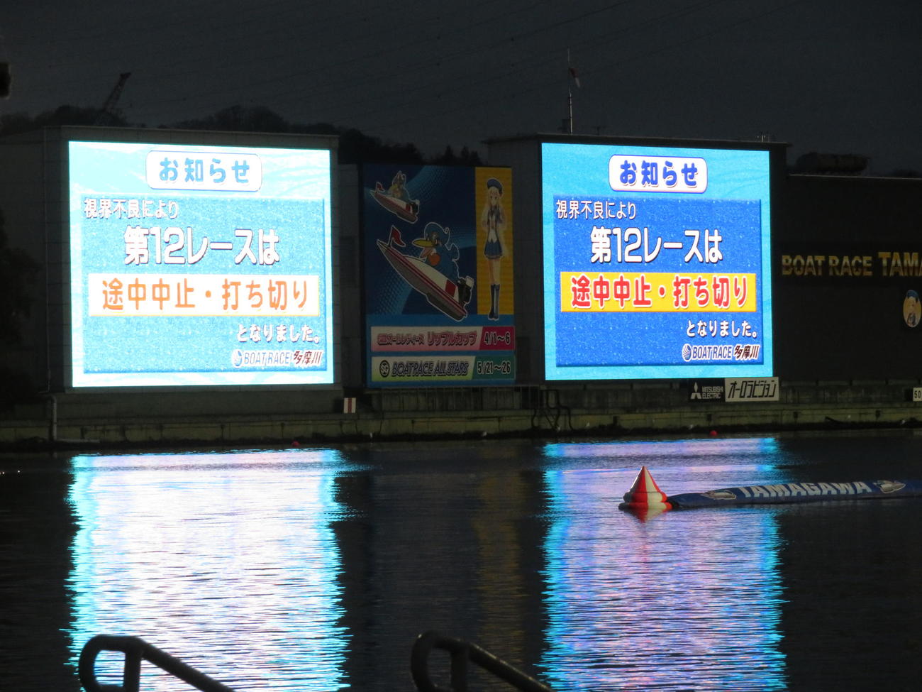 視界不良により3日目12Rが中止打ち切り。初日12Rに続いて今節2度目となる
