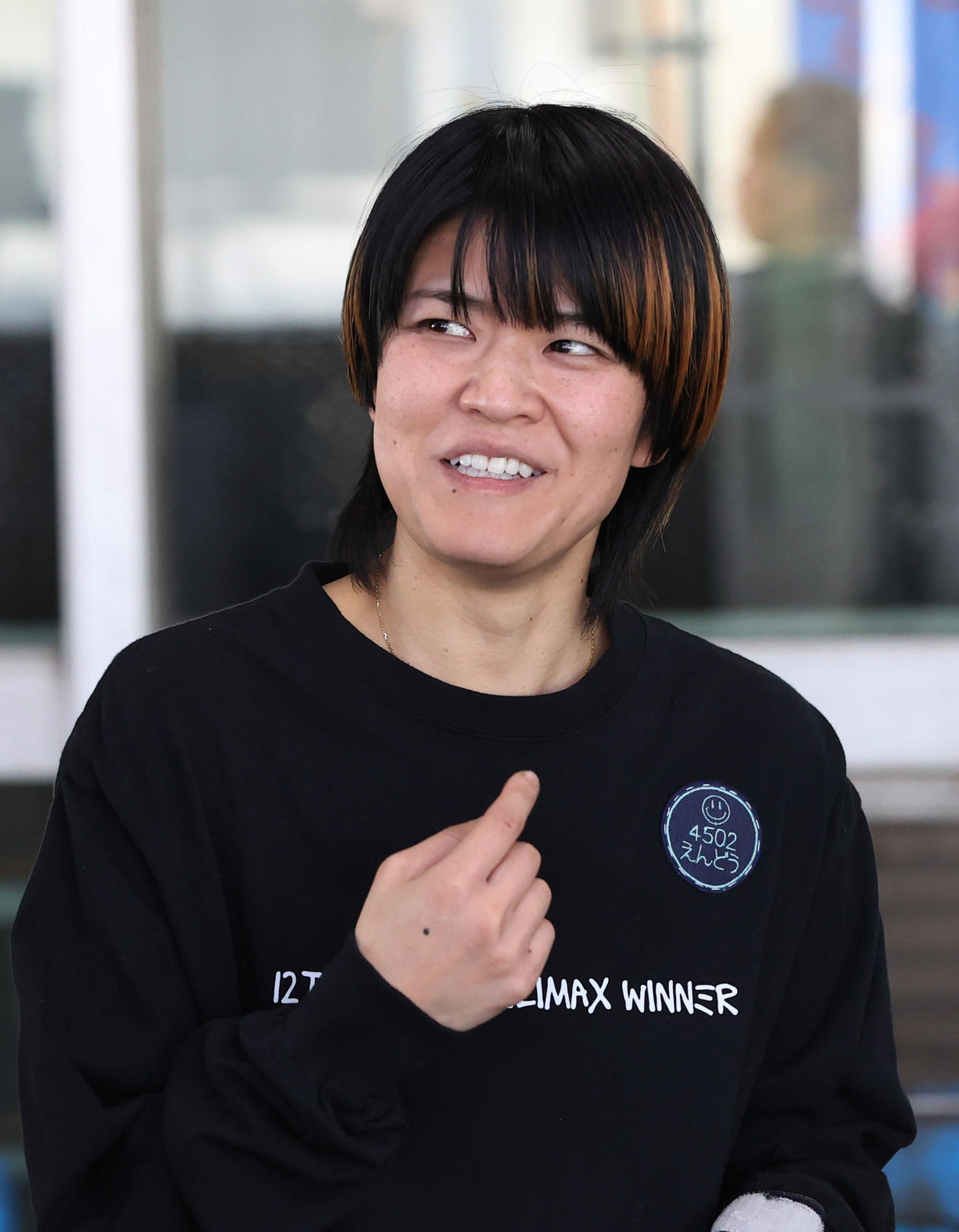 2日目予選8Rで1着の遠藤エミは笑顔を見せる（撮影・柴田隆二）