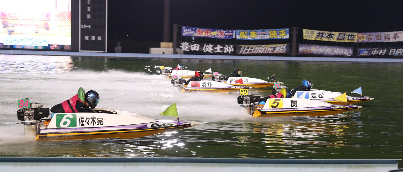 ヤングダービードリーム戦のスタート練習、手前から佐々木完太、関浩哉、定松勇樹、羽野直也、小池修平、宮之原輝紀（撮影・柴田隆二）