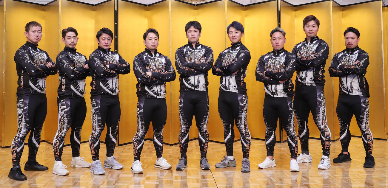 KEIRINグランプリの車番順に（右から）古性優作、平原康多、郡司浩平、真杉匠、岩本俊介、清水裕友、北井佑季、新山響平、脇本雄太