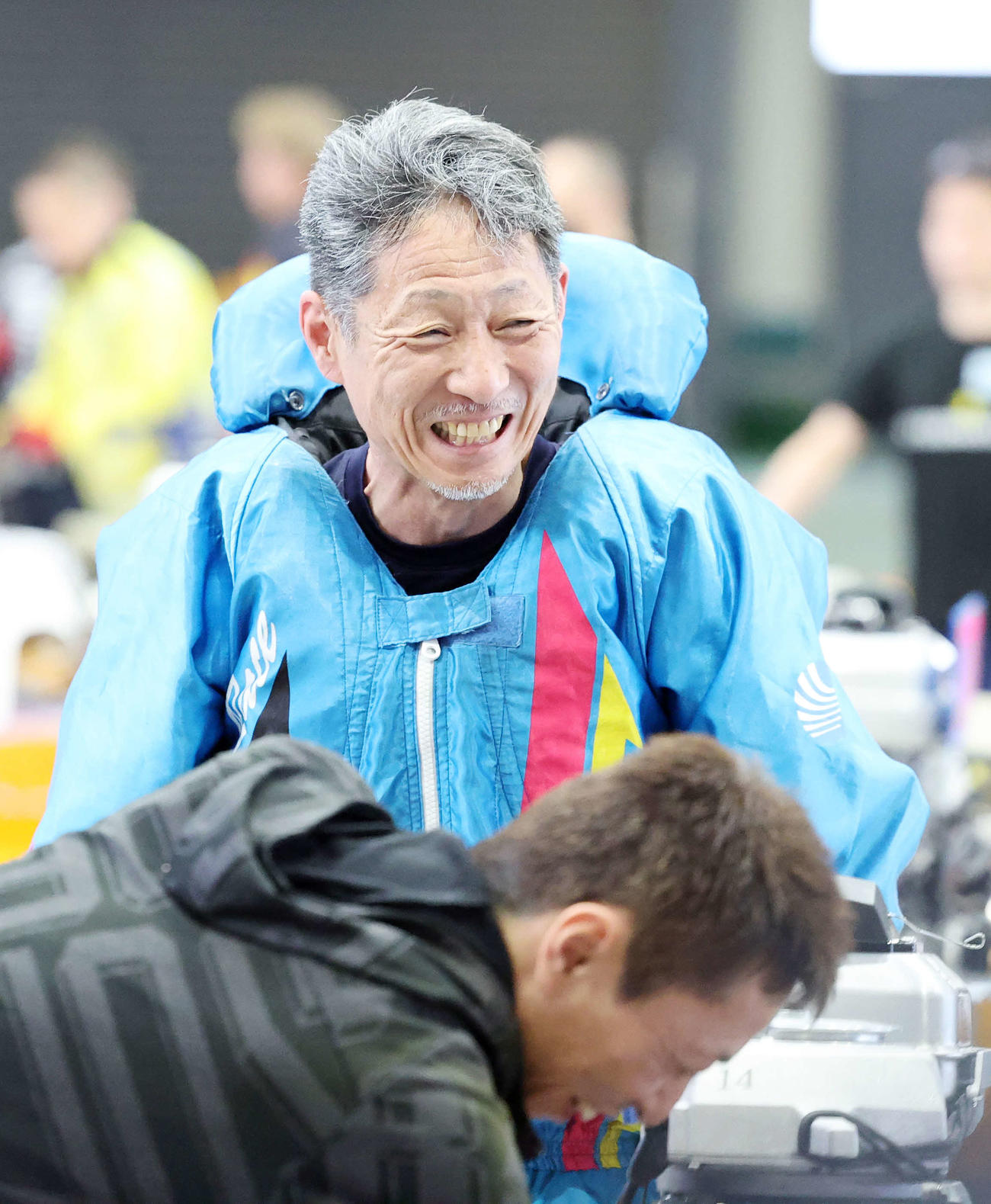 桐生4Rを制し笑顔を見せる江口（撮影・鈴木正人）