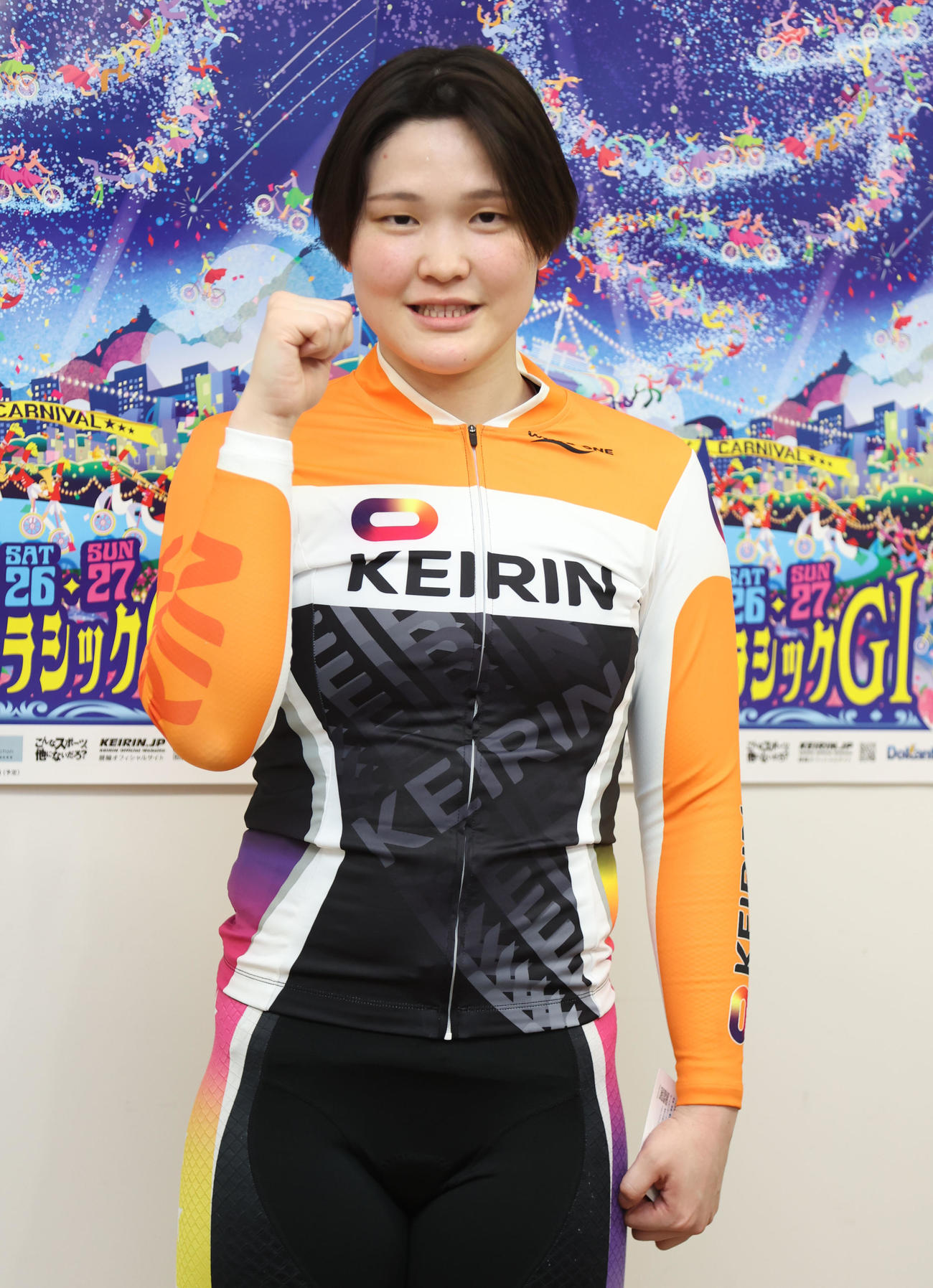 岐阜競輪　オールガールズクラシック最終日　6Rガールズ決勝Cで1着の仲沢春香（撮影・西尾就之）