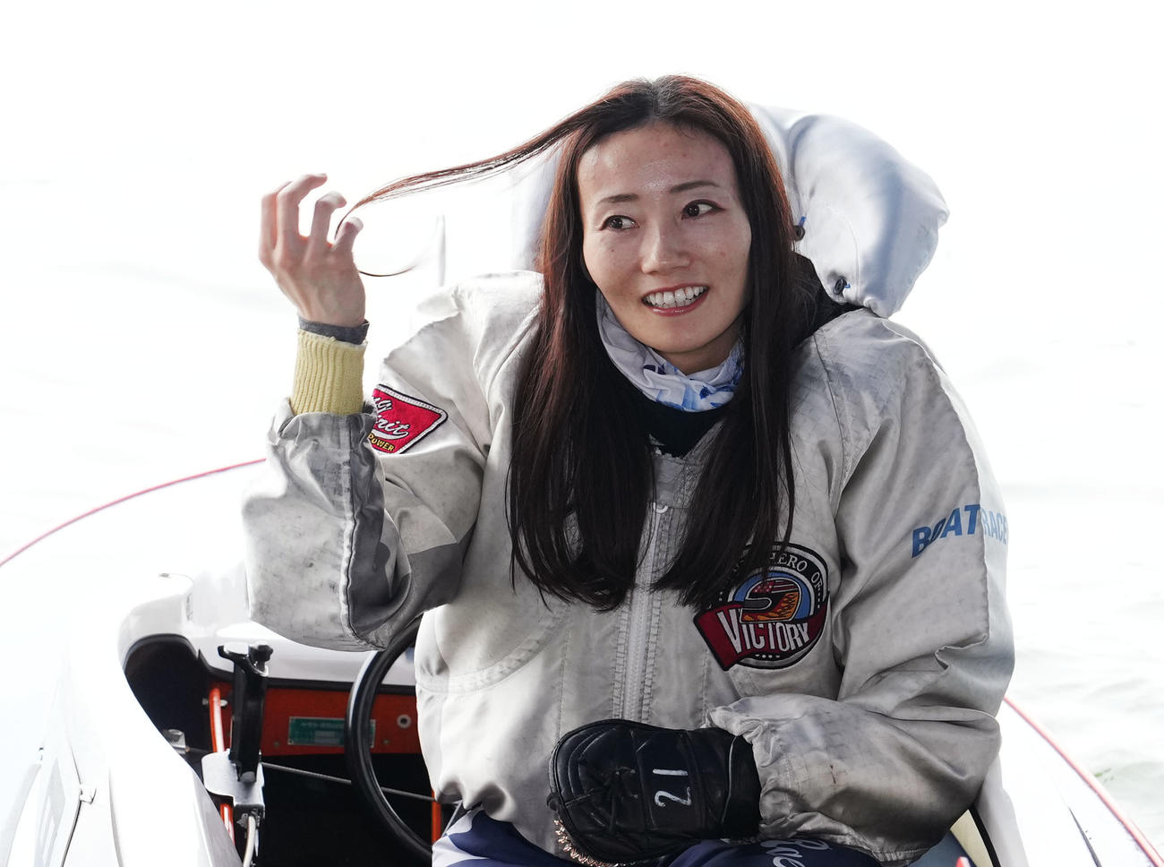 G2レディースオールスター「最終日・優勝戦」優勝し笑顔を見せる浜田亜理沙（4546）（撮影・森本幸一）＝2025年5月18日、ボートレースとこなめ