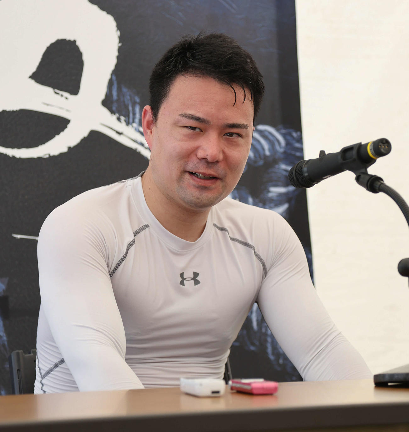 岸和田競輪4日目　6Rで2着となった末木浩二は会見でレースを振り返る（撮影・西尾就之）＝岸和田競輪場、2025年6月20日