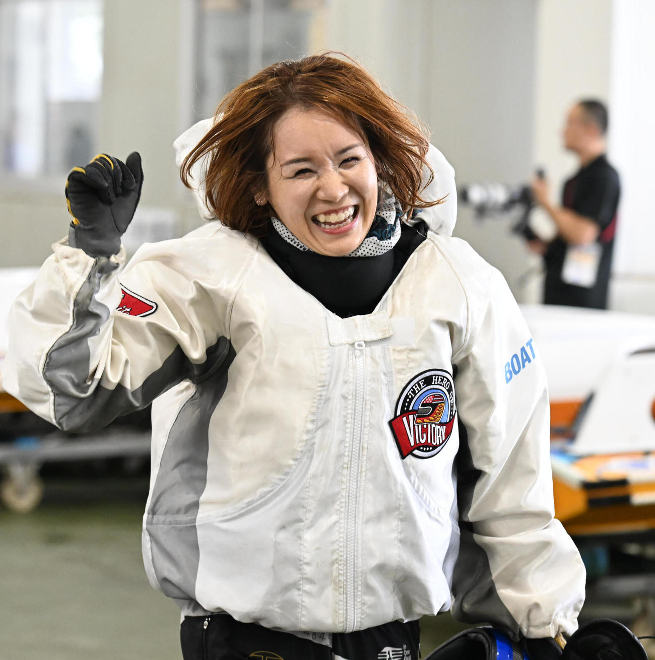 浜名湖4R G1初勝利を挙げ喜ぶ前田紗希（撮影・和賀正仁）