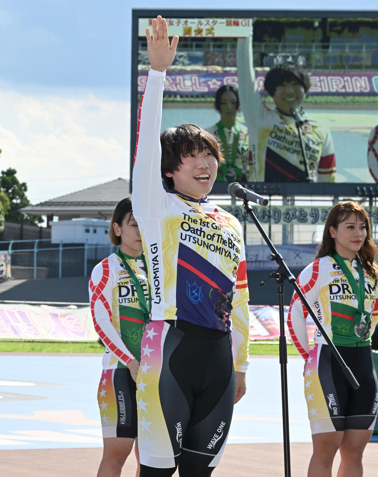 第1回女子オールスター競輪開会式で敢闘宣言する荒牧聖未（撮影・千葉一成）