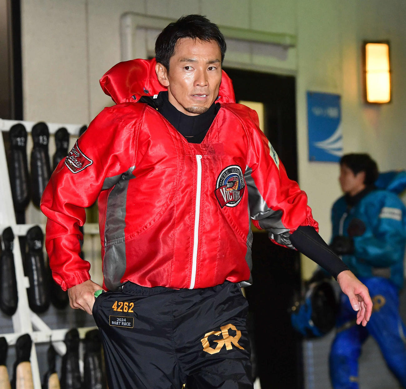 SGボートレースメモリアル3日目　12R、1着の馬場貴也（撮影・岩下翔太）