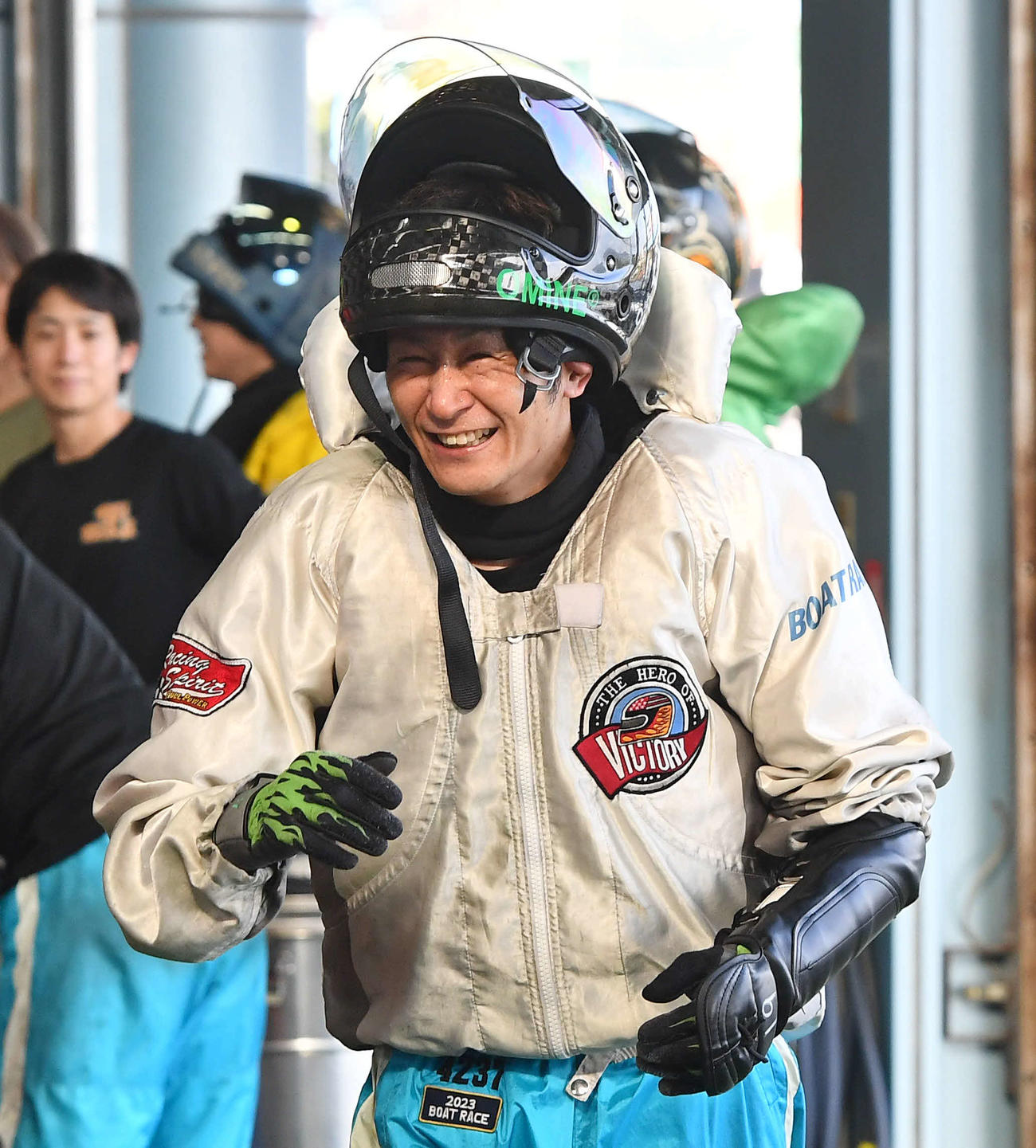 SGボートレースメモリアル4日目　4R、1着の4237大峯豊（撮影・岩下翔太）