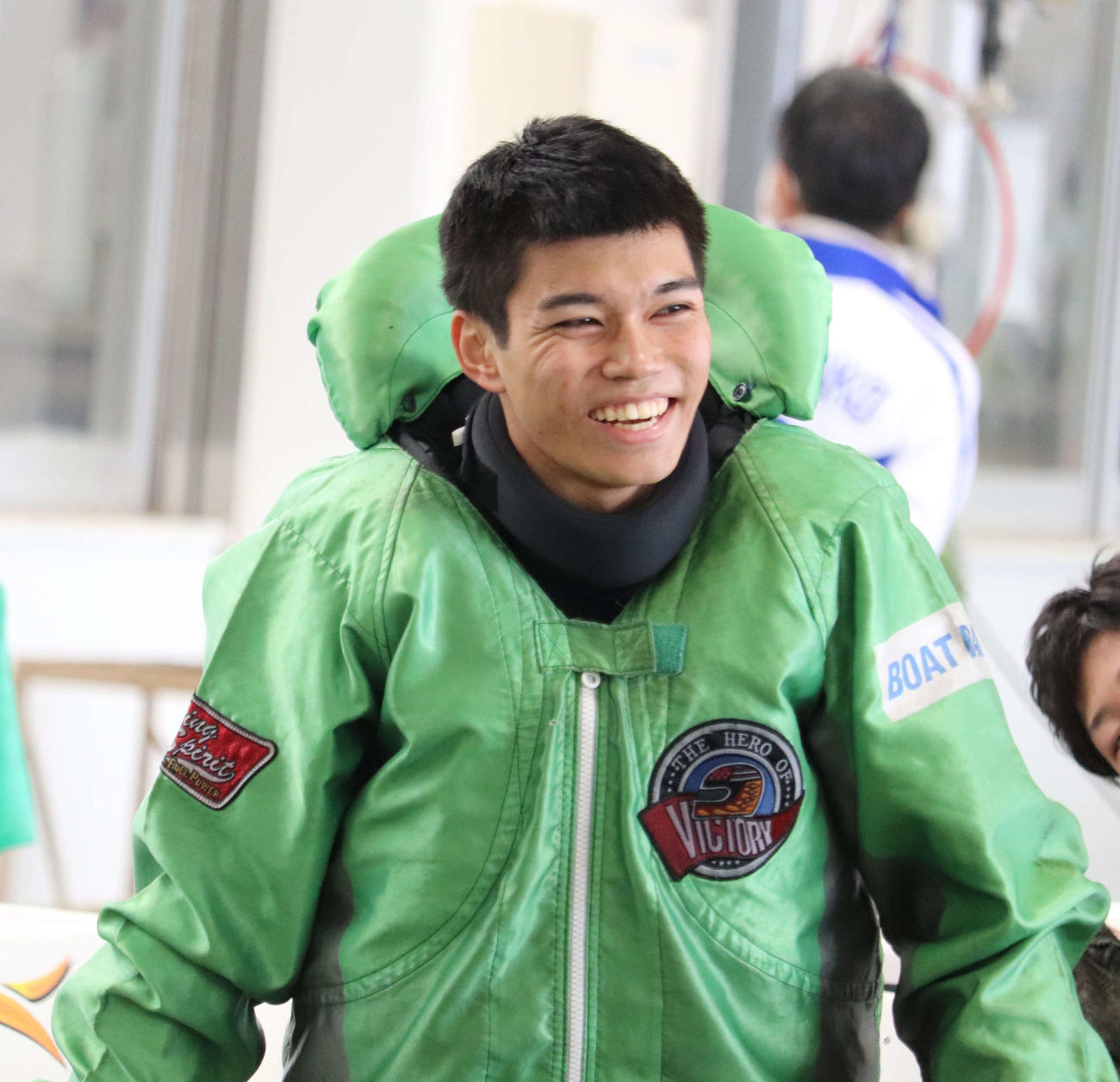 藤田康生がデビュー初の3着に入って、にっこり笑顔