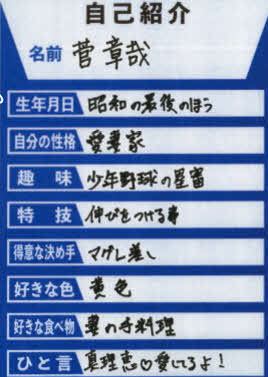 菅章哉直筆の自己紹介カード