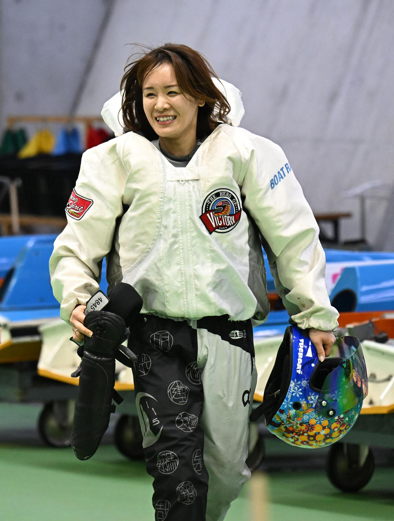 鳴門11Rを制し笑顔を見せる前田紗希（撮影・和賀正仁）