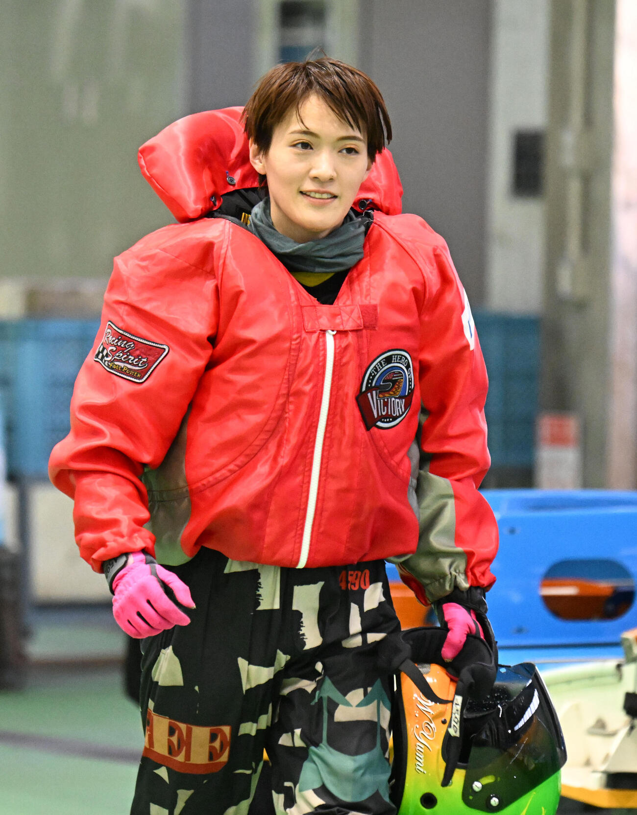 鳴門11Rで2着に入り明るい表情の渡辺優美（撮影・和賀正仁）