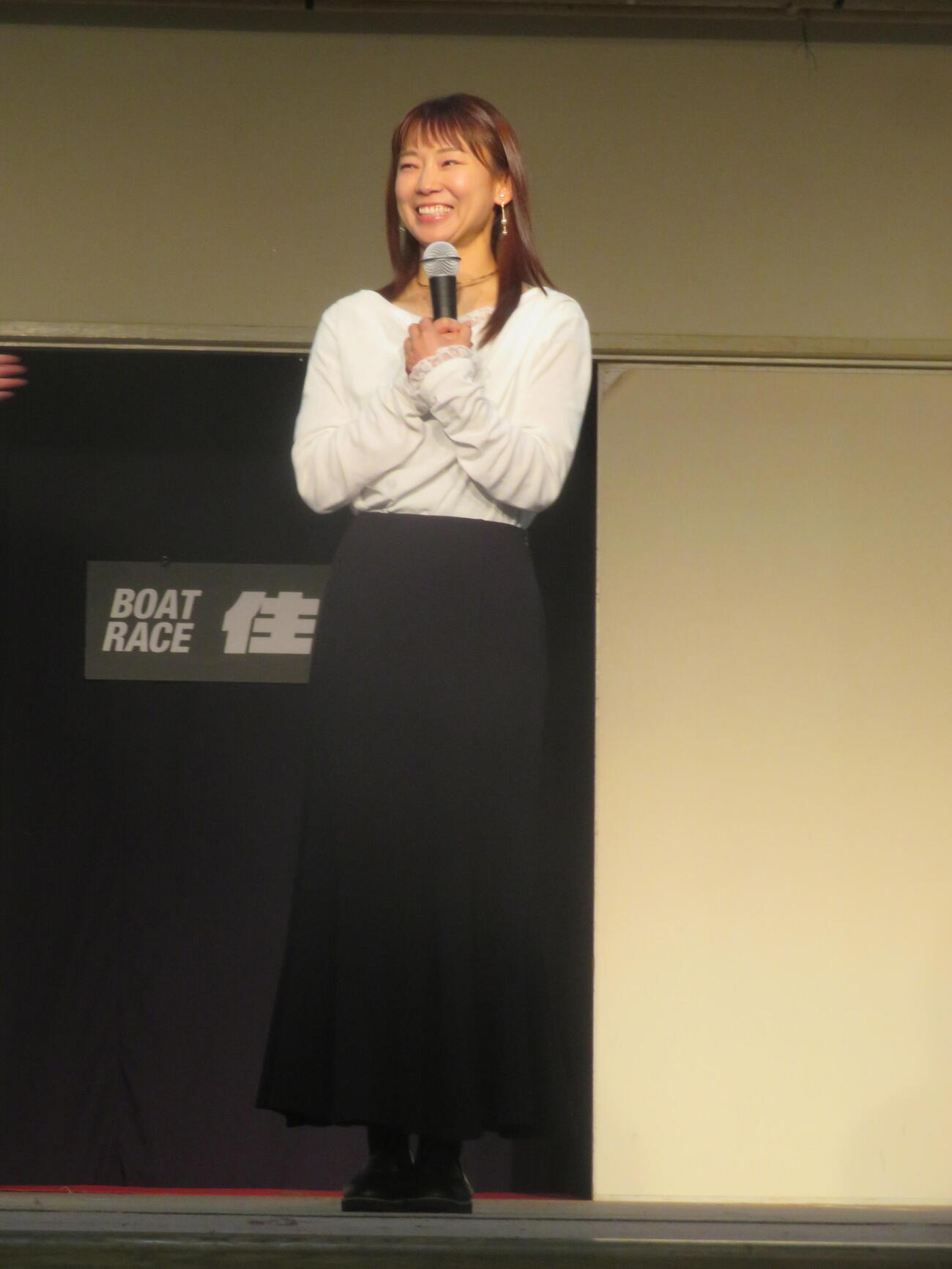 人気と強さを兼ね備える守屋美穂が住之江でトークショーに出演した