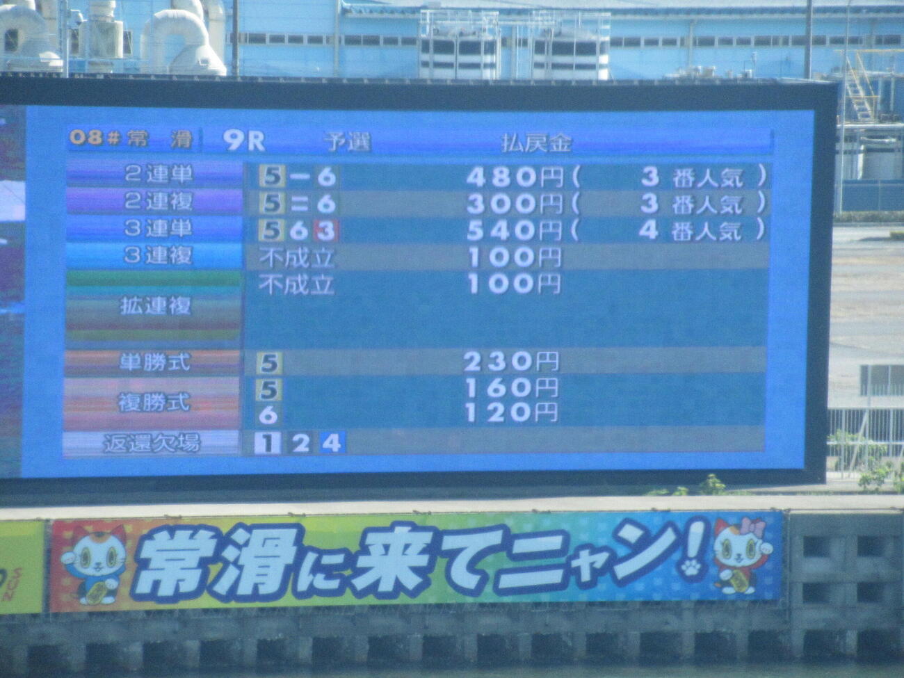 4日目9R、3連複と拡連複が不成立となった
