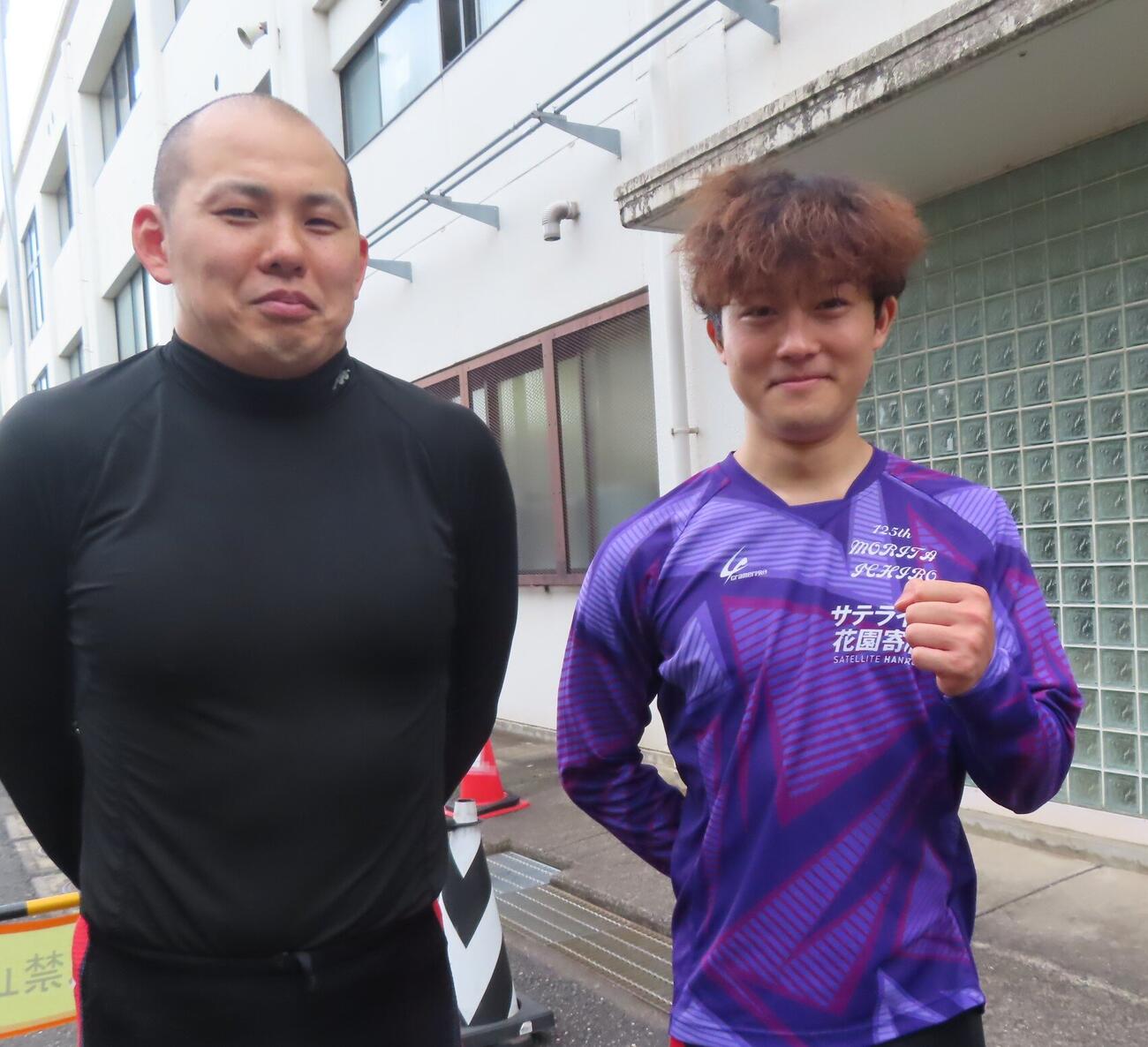 森田一郎（右）が予選ワンツーの笠松将太とさらなる好走を誓う
