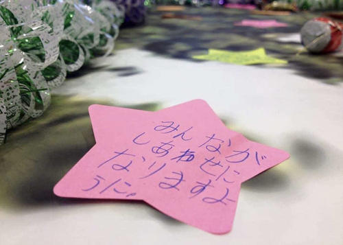 2011年に安彦らが被災地で行ったクリスマスイベントで少女が書いた願い事