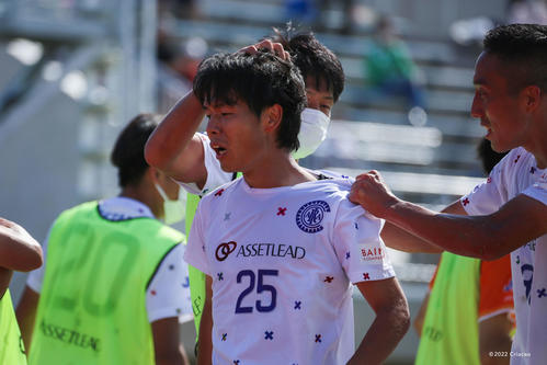 JFL第10節、ソニー仙台FC戦で決勝ゴールを決めたクリアソン新宿の千葉丈太郎（C）2022 Criacao