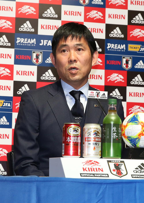 キリン杯の会見に臨んだ森保監督（撮影・河野匠）