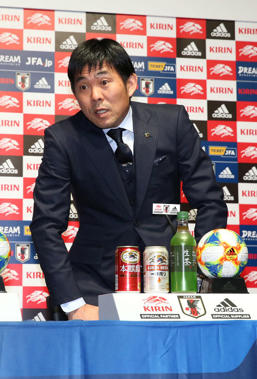 キリンチャレンジ杯の会見に臨んだ森保監督（撮影・河野匠）