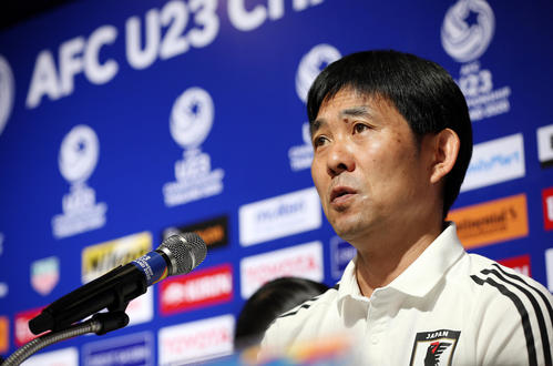前日会見に臨むU－23日本代表森保監督（撮影・前田充）