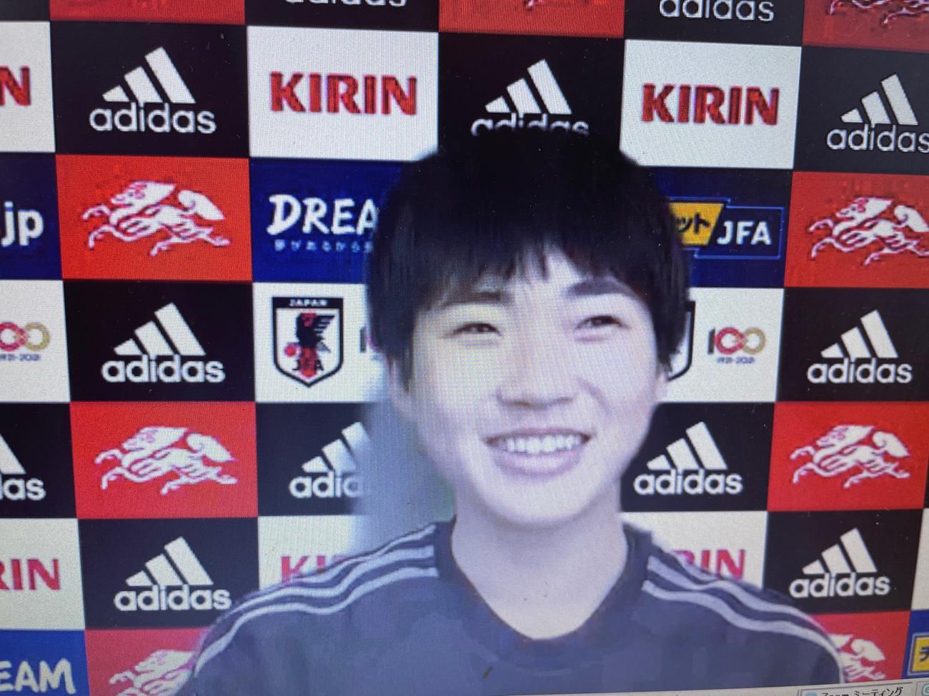 鹿児島合宿中の女子日本代表（なでしこジャパン）候補に初招集され、オンラインで取材対応する16歳FW浜野まいか（セレッソ大阪堺レディース）
