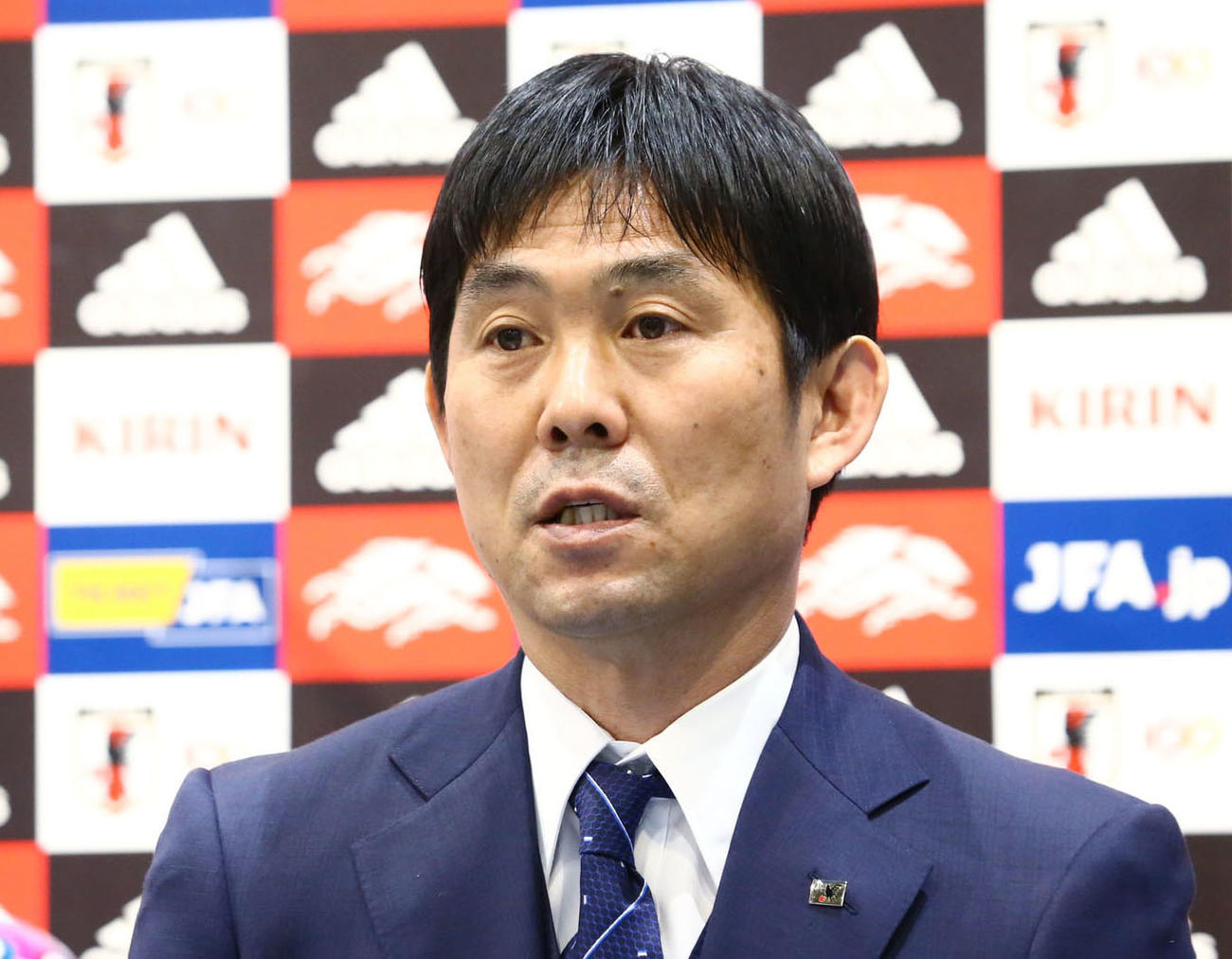 会見するサッカー日本代表の森保監督（日本サッカー協会提供・共同）