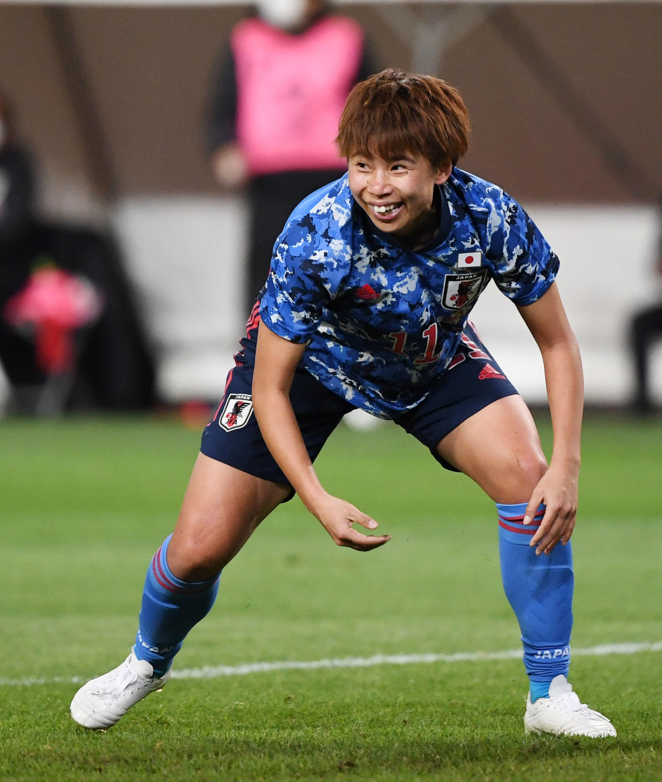 日本対パラグアイ　後半、ゴールを決め笑顔を見せる田中（撮影・横山健太）