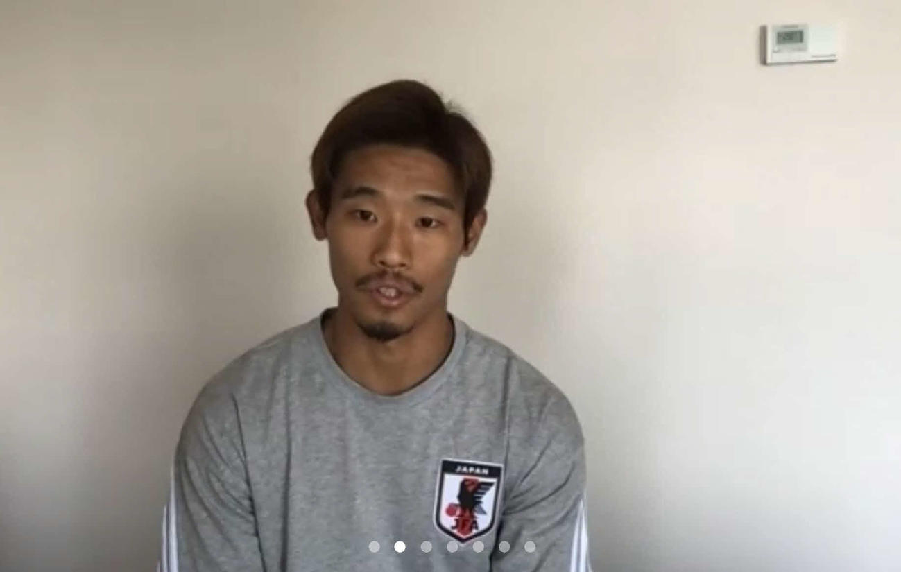 オンライン取材に応じる日本代表MF守田英正