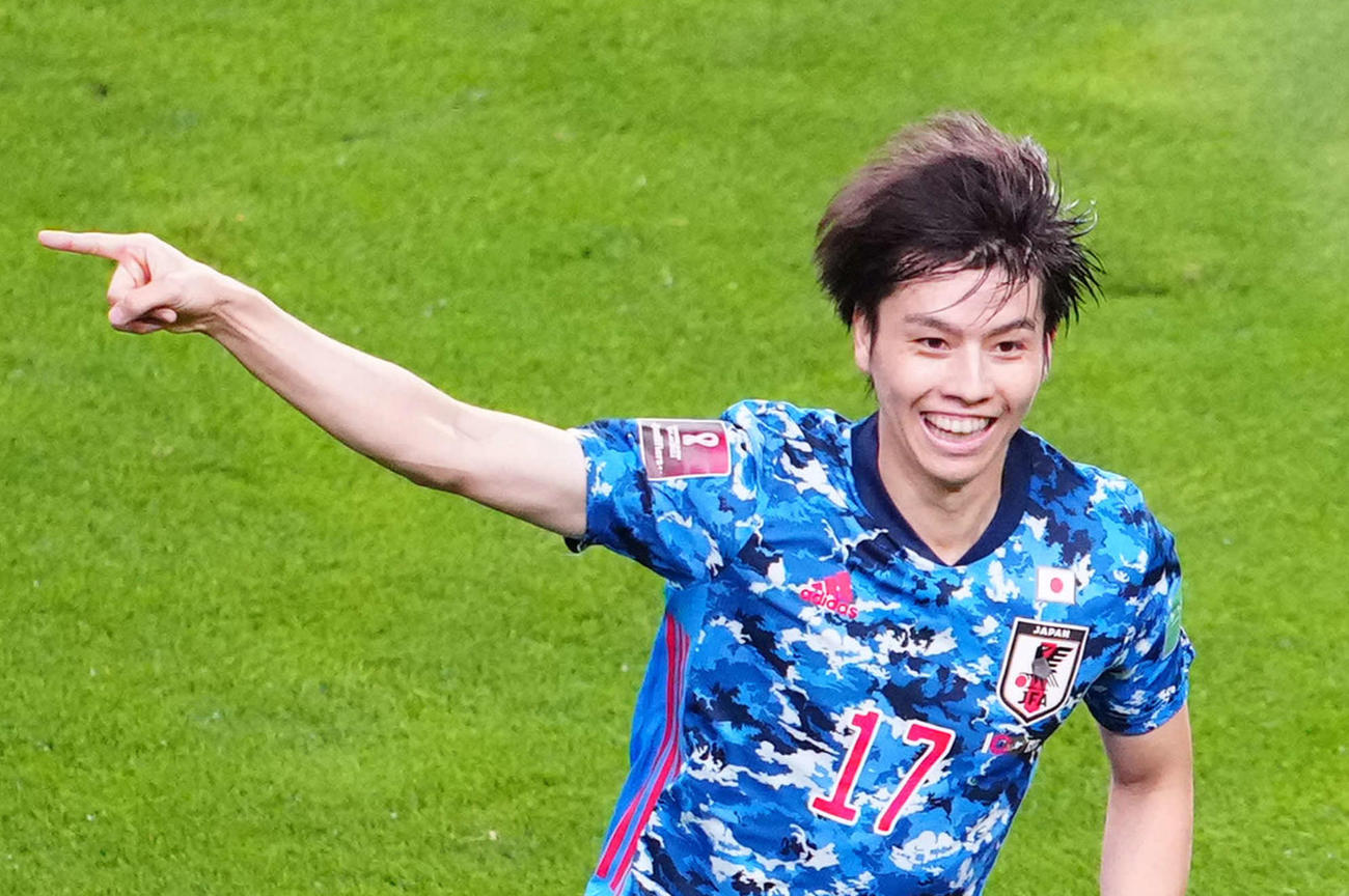 21年10月、オーストラリア戦で先制ゴールを決め歓喜する田中碧