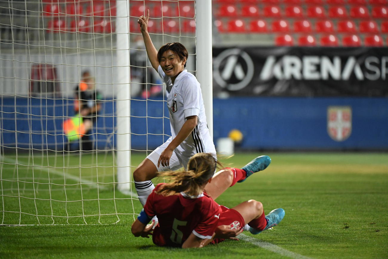なでしこジャパンデビュー戦となったセルビア戦で初ゴールを決めたFW千葉玲海菜（C）JFA