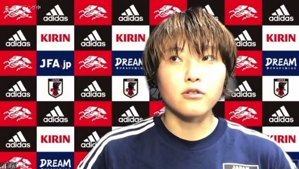 初日の練習を終えてオンライン取材に応じた、なでしこジャパンMF林穂