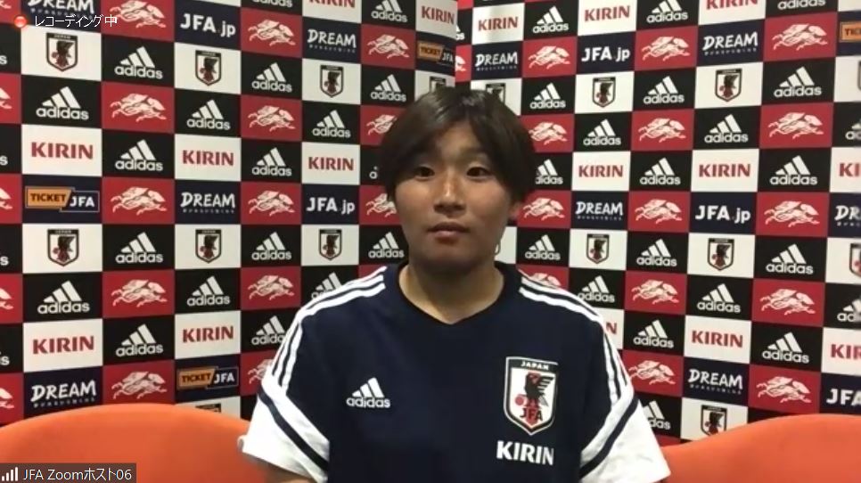 6月25日、代表デビュー戦となったセルビア戦で初ゴールを挙げ、オンライン取材に応じたなでしこジャパンの千葉玲海菜